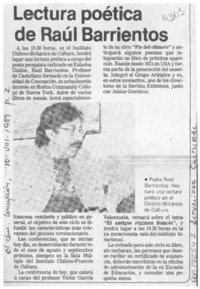 Lectura poética de Raúl Barrientos  [artículo].