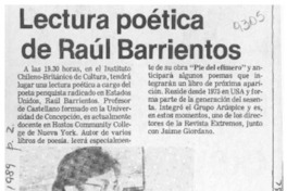 Lectura poética de Raúl Barrientos  [artículo].