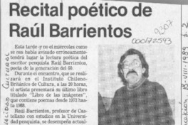 Recital poético de Raúl Barrientos  [artículo].