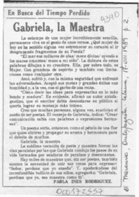 Gabriela, la maestra  [artículo] Pabla Inés Rodríguez.