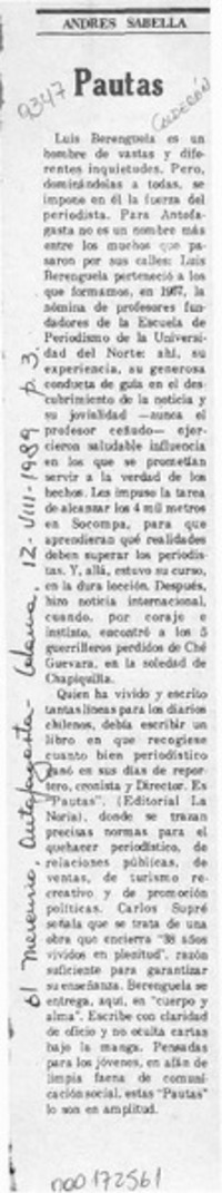 Pautas  [artículo] Andrés Sabella.