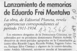 Lanzamiento de memorias de Eduardo Frei Montalva  [artículo].