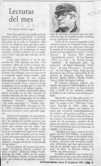 Lecturas del mes  [artículo] Marino Muñoz Lagos.