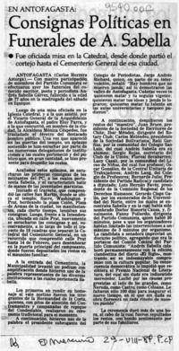 Consignas políticas en funerales de A. Sabella  [artículo] Carlos Herrera Astorga.