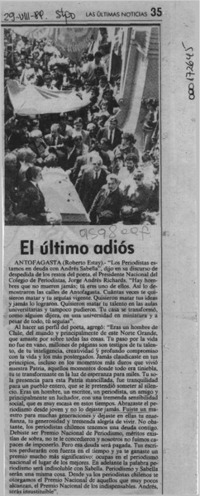El último adiós  [artículo] Roberto Estay.
