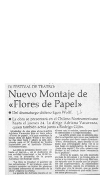 Nuevo montaje de "Flores de papel"  [artículo].