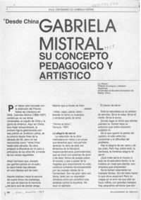 Gabriela Mistral, su concepto pedagógico y artístico  [artículo] Liu Xiaopei.