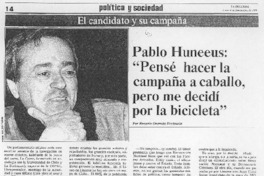 Pablo Huneeus, "Pensé hacer la campaña a caballo, pero me decidí por la bicicleta"