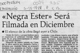 "Negra Ester" será filmada en diciembre  [artículo].