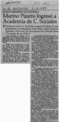 Marino Pizarro ingresó a Academia de C. Sociales  [artículo].