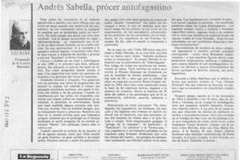 Andrés Sabella, prócer antofagastino  [artículo] Fernando de la Lastra Bernales.