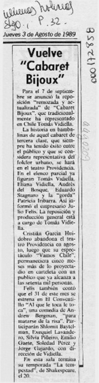Vuelve "Cabaret Bijou"  [artículo].