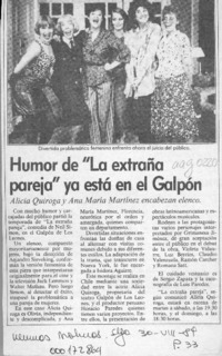 Humor de "La extraña pareja" ya está en el Galpón