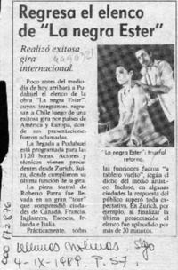 Regresa el elenco de "La negra Ester"  [artículo].