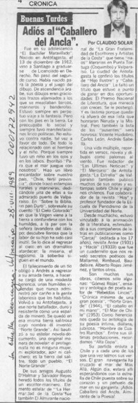 Adiós al "Caballero del Ancla"  [artículo] Claudio Solar.