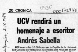 UCV rendirá un homenaje a escritor Andrés Sabella  [artículo].