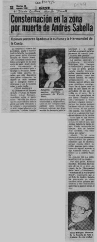 Consternación en la zona por muerte de Andrés Sabella  [artículo].
