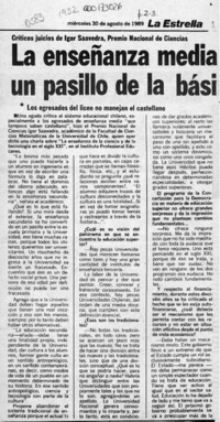 La enseñanza media no es más que un pasillo de la básica a la Universidad  [artículo].