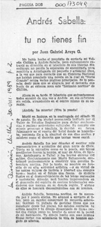 Andrés Sabella, tú no tienes fin  [artículo] Juan Gabriel Araya G.