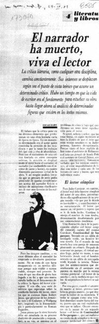 El narrador ha muerto, viva el lector  [artículo] Oscar Hahn.