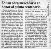 Editan obra mercedaria en honor al quinto centenario  [artículo].