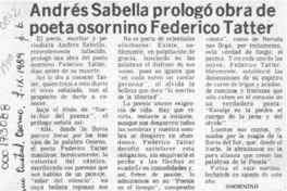 Andrés Sabella prologó obra de poeta osornino Federico Tatter  [artículo].
