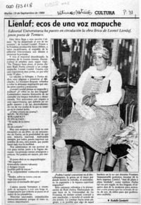 Lienlaf, ecos de una voz mapuche  [artículo] Rodolfo Gambetti.