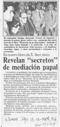 Revelan "secretos" de mediación papal  [artículo].