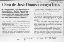 Obra de José Donoso ensaya Ictus  [artículo].