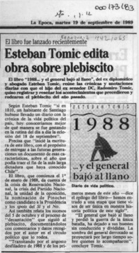 Esteban Tomic edita obra sobre plebiscito  [artículo].