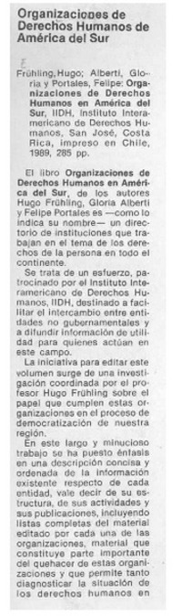 Organizaciones de Derechos Humanos de América del Sur  [artículo].