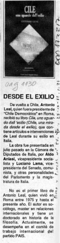 Desde el exilio  [artículo].
