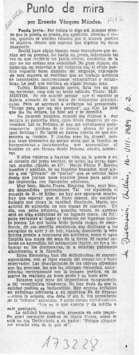 Punto de mira  [artículo] Ernesto Vásquez Méndez.