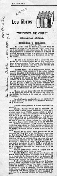 "Orígenes de Chile"  [artículo].