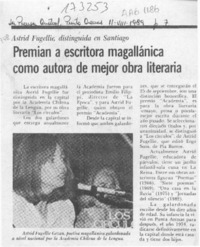 Premian a escritora magallánica como autora de mejor obra literaria  [artículo].
