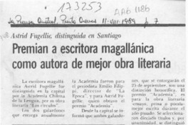 Premian a escritora magallánica como autora de mejor obra literaria  [artículo].