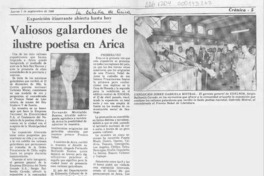 Valiosos galardones de ilustre poetisa en Arica  [artículo].