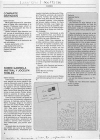 Sobre Gabriela Mistral y Jocelyn Robles  [artículo] Isolina Barraza de Estay.