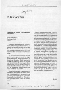 Situación de empleo y calidad de la educación  [artículo] G. G. N.