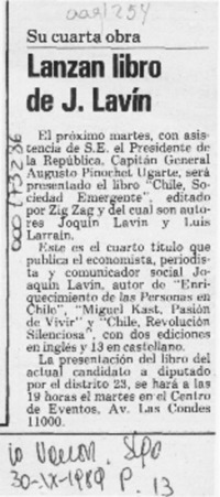 Lanzan libro de J. Lavín  [artículo].