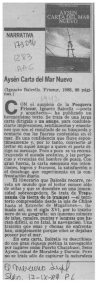 Aysén carta del mar nuevo  [artículo] María Ester Martínez Sanz.