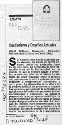 Cristianismo y desafíos actuales  [artículo] María Elton Bulnes.