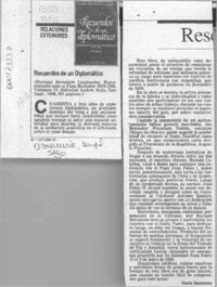 Recuerdos de un diplomático  [artículo] Sonia Quintana.