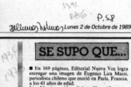 Se supo que --  [artículo].