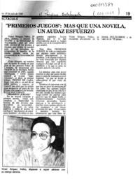 "Primeros juegos", más que una novela, un audaz esfuerzo  [artículo].