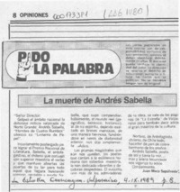 La muerte de Andrés Sabella  [artículo] Juan Meza Sepúlveda.