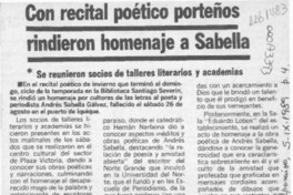 Con recital poético porteños rindieron homenaje a Sabella  [artículo].