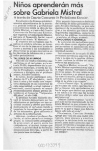 Niños aprenderán más sobre Gabriela Mistral  [artículo].