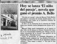 Hoy se lanza "El niño del pasaje", novela que ganó el premio A. Bello  [artículo].