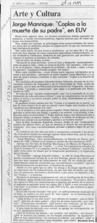 Jorge Manrique, "Coplas a la muerte de su padre", en EUV  [artículo] Bernardo Soria.